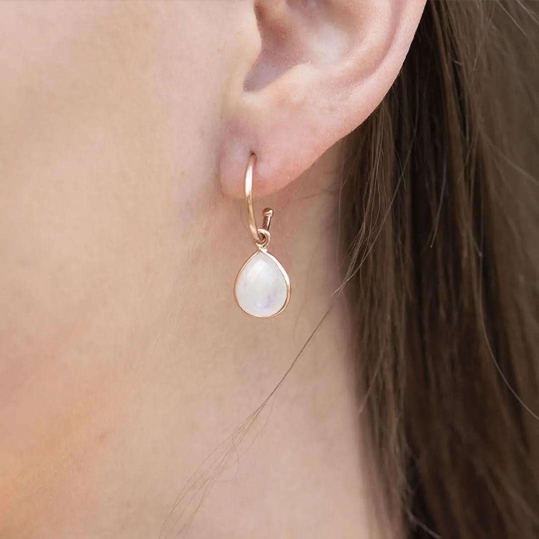 Moonstone Drop Hoop Earrings | Rose Gold - June