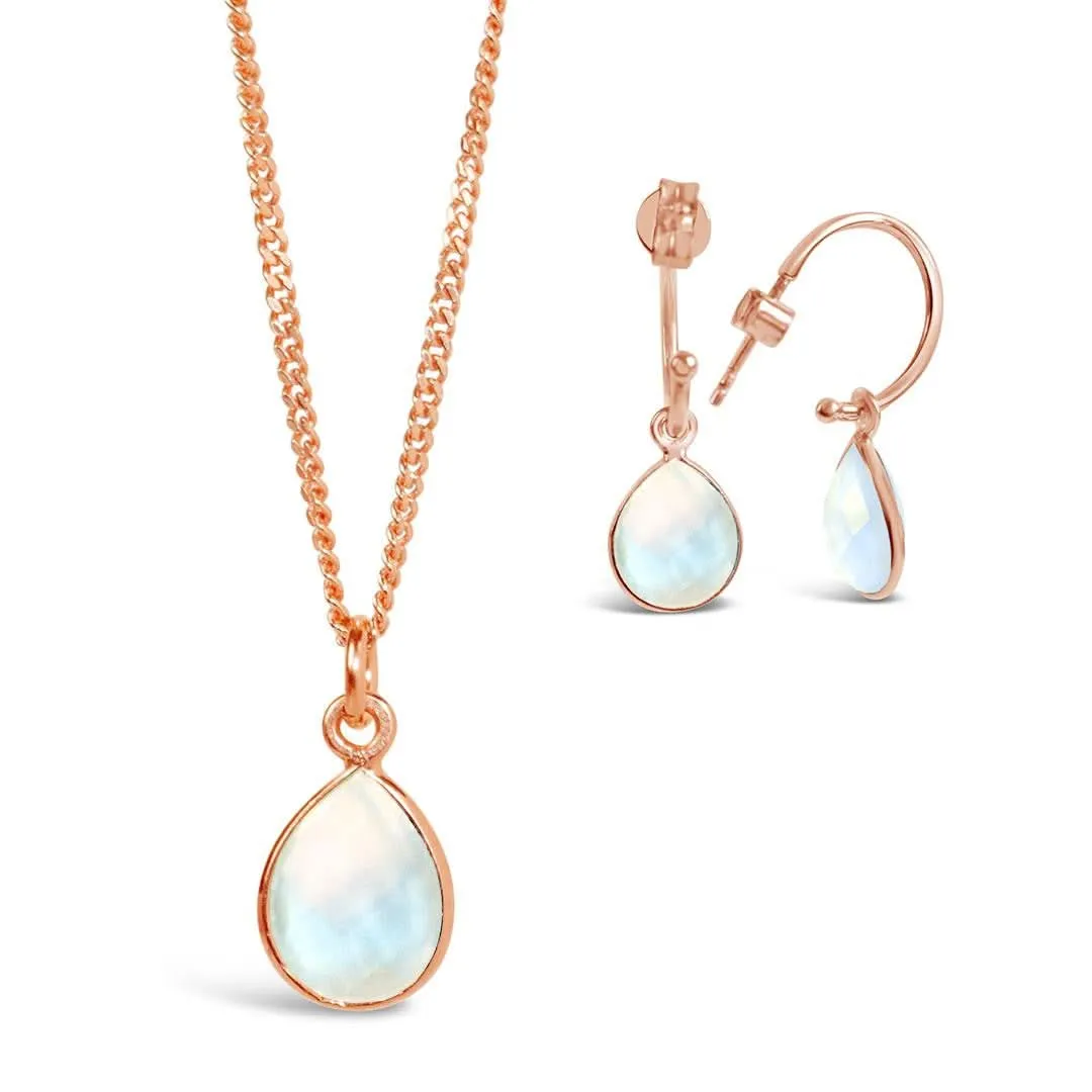 Moonstone Drop Hoop Earrings | Rose Gold - June