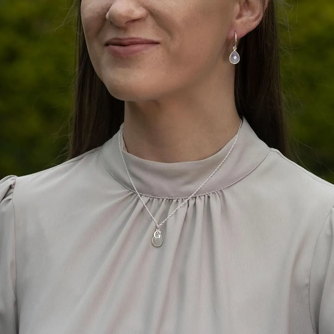 Moonstone Drop Hoop Earrings | Silver- June