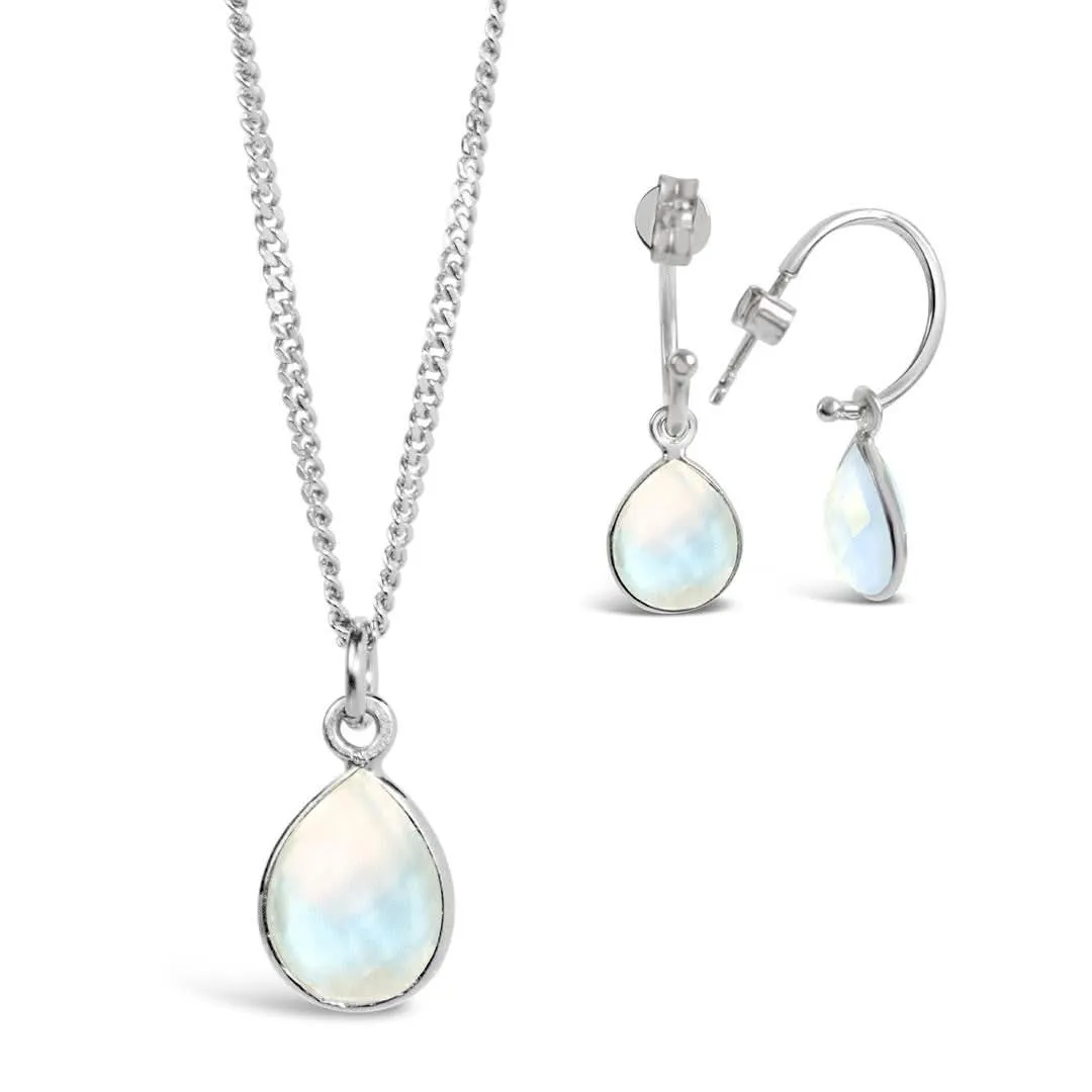 Moonstone Drop Hoop Earrings | Silver- June
