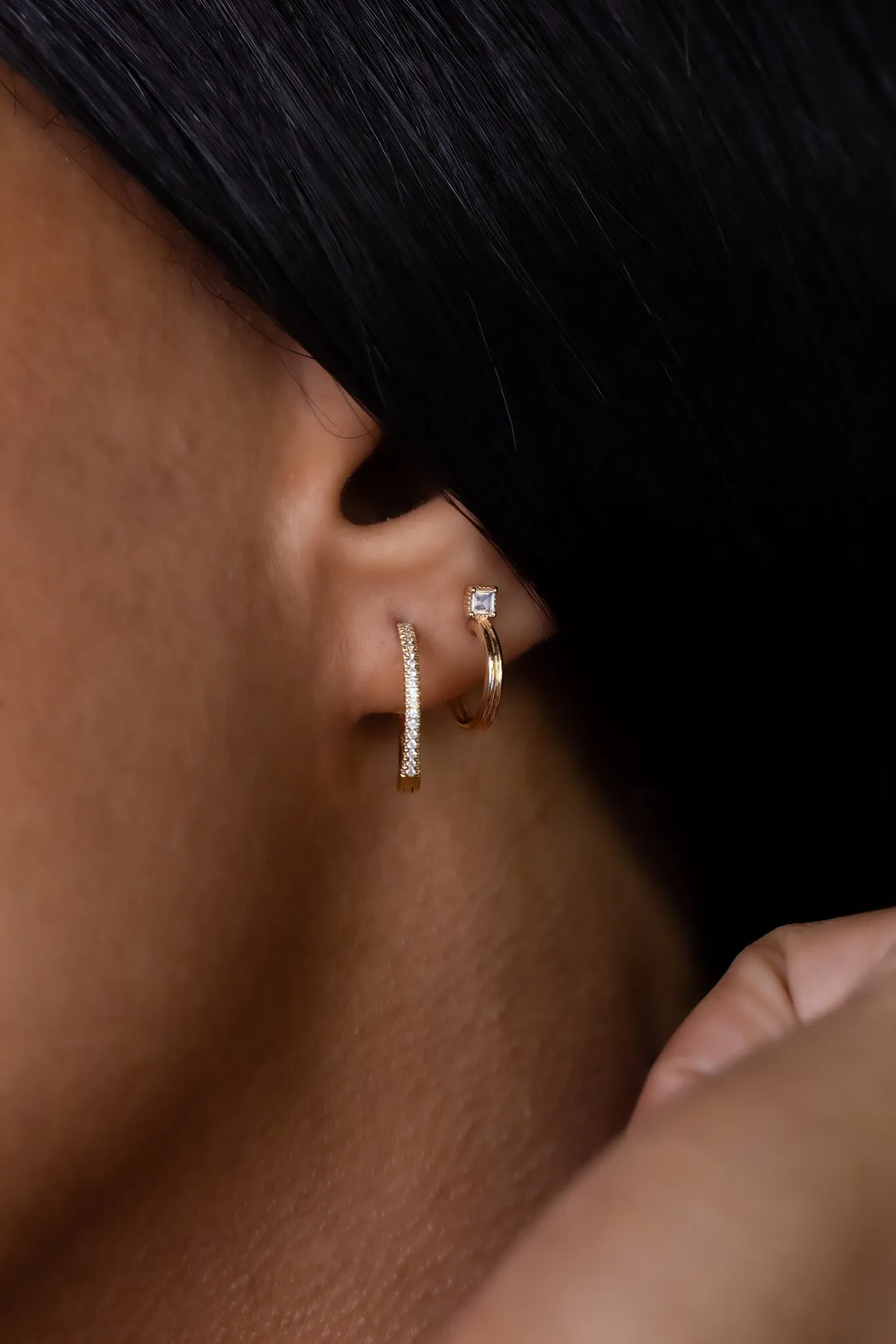 Moonstone with Thin Textured Hoop Earrings