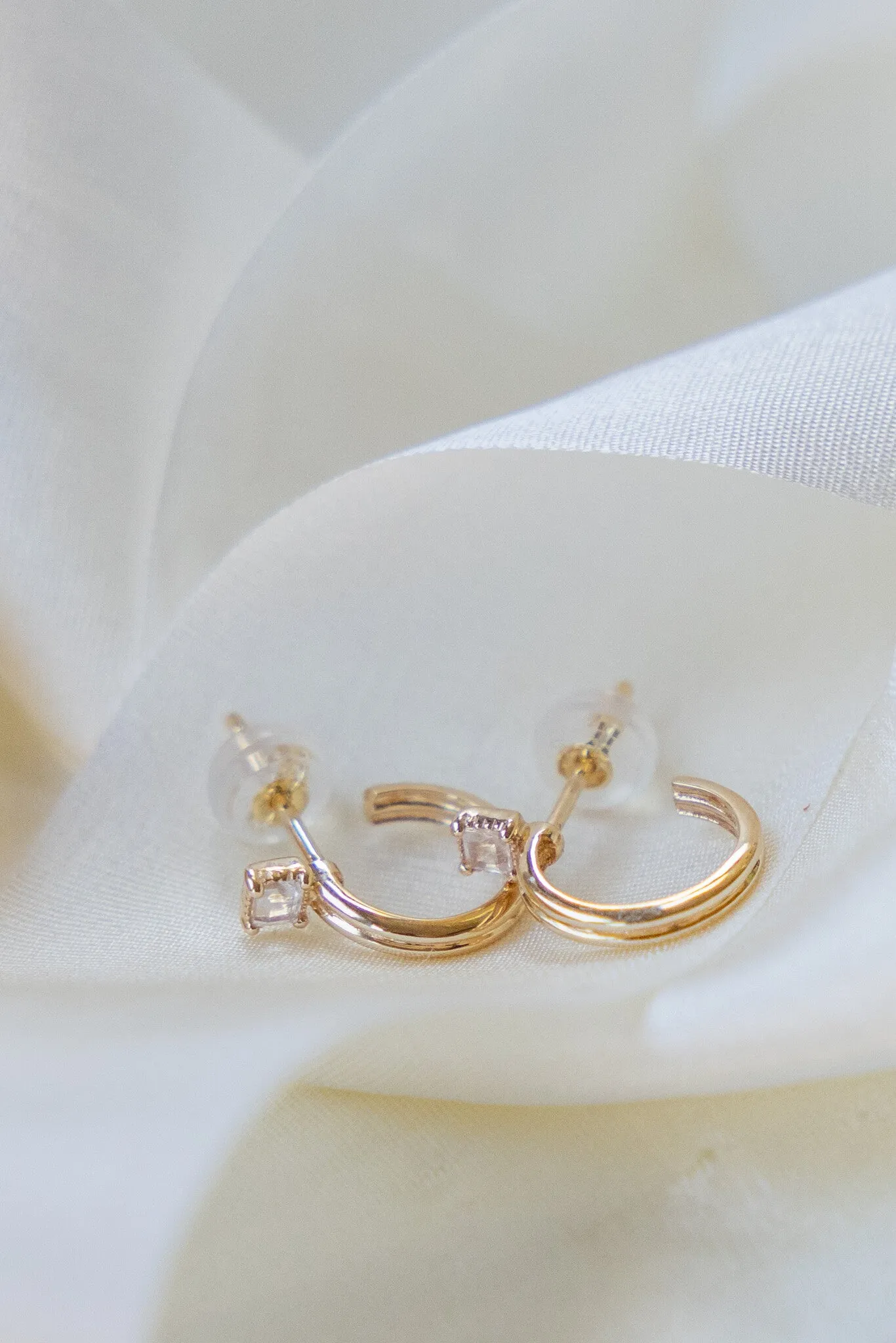 Moonstone with Thin Textured Hoop Earrings