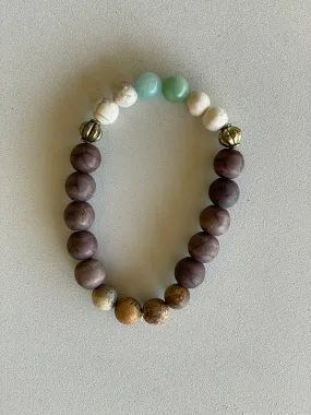 Natural, Brown & Blues Handmade Beaded Bracelet