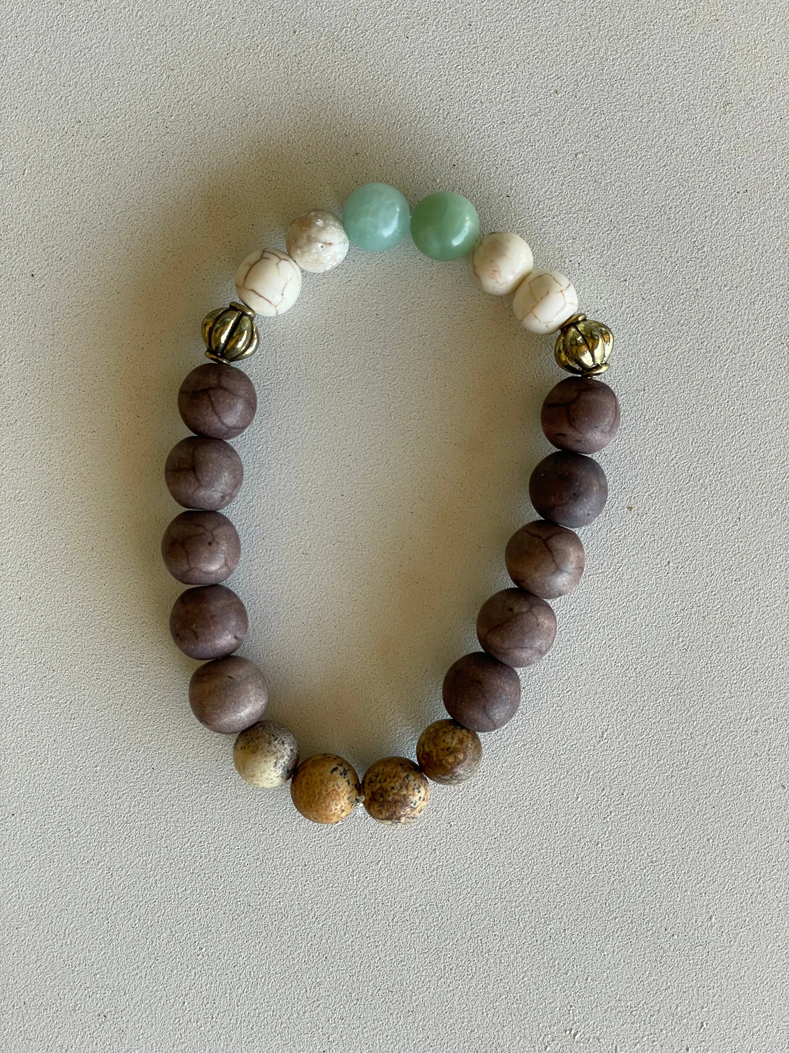 Natural, Brown & Blues Handmade Beaded Bracelet