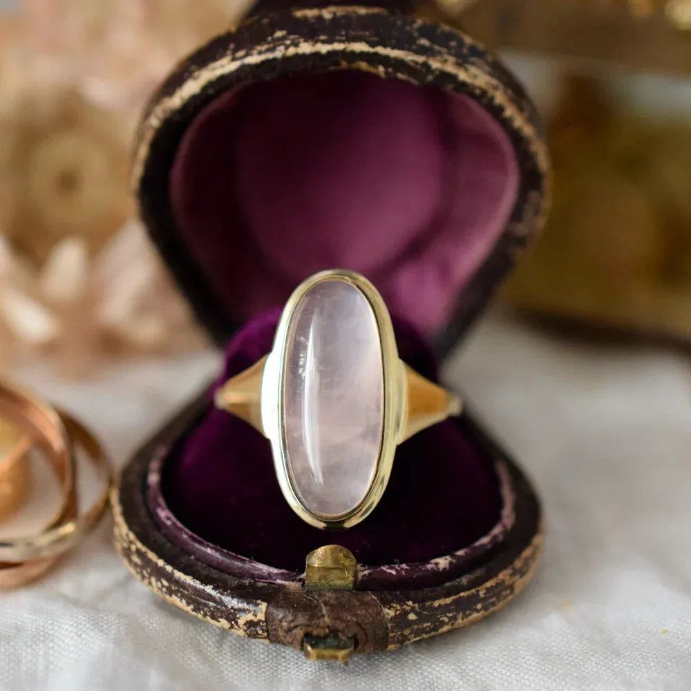Natural Oval Cut Elongated Rose Quartz Cocktail Vintage Rings - 14k Gold Vermeil Rings