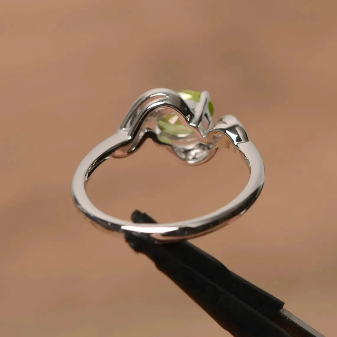 Natural Oval Cut Peridot Unique Promise Ring - 925 Sterling Silver Ring