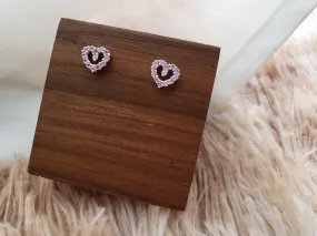Natural Pink Sapphire Rare Gemstone Earrings with Cubic Zirconia Stud Heart Silver Earrings