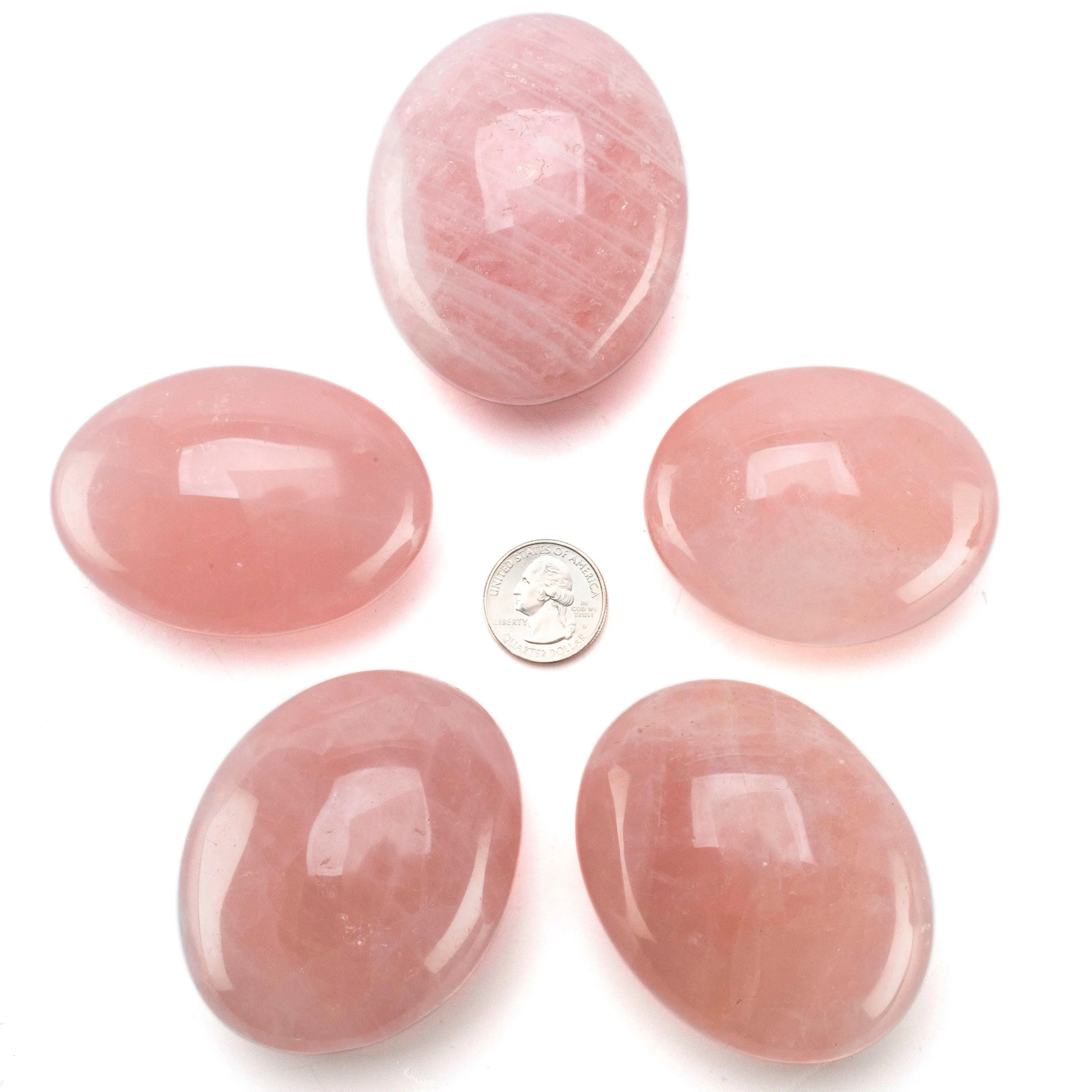 Natural Rose Quartz Palm Stone Carving from Madagascar -3"