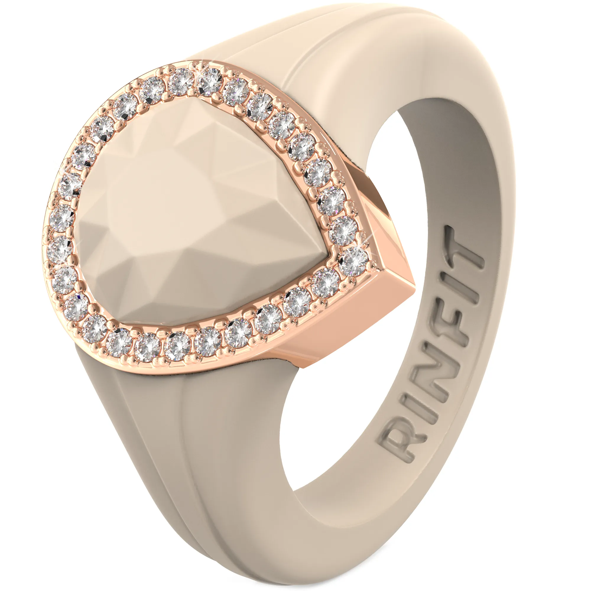 New! Pear Silicone Ring with Metal Frame and Stones