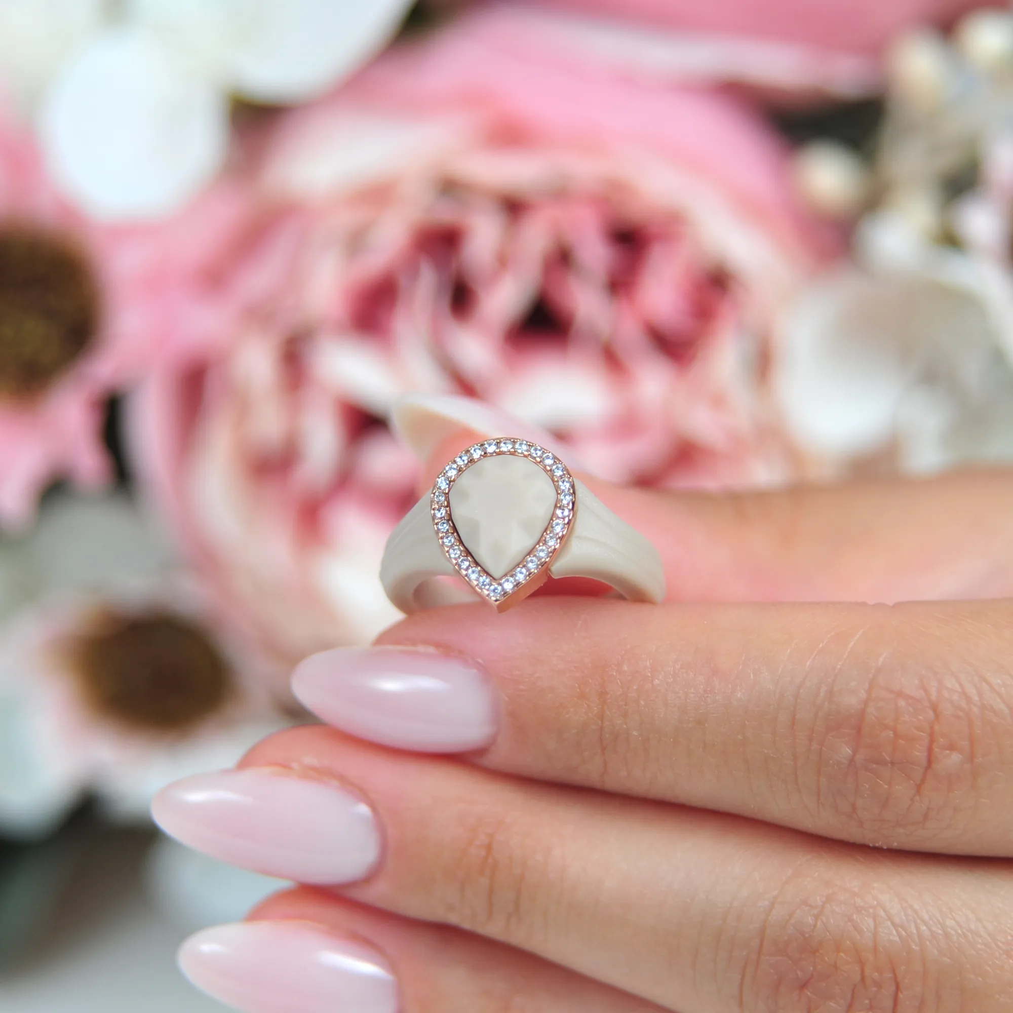 New! Pear Silicone Ring with Metal Frame and Stones