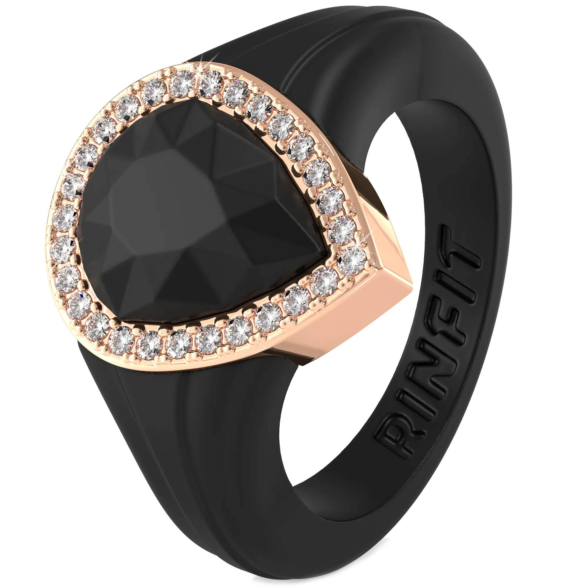 New! Pear Silicone Ring with Metal Frame and Stones