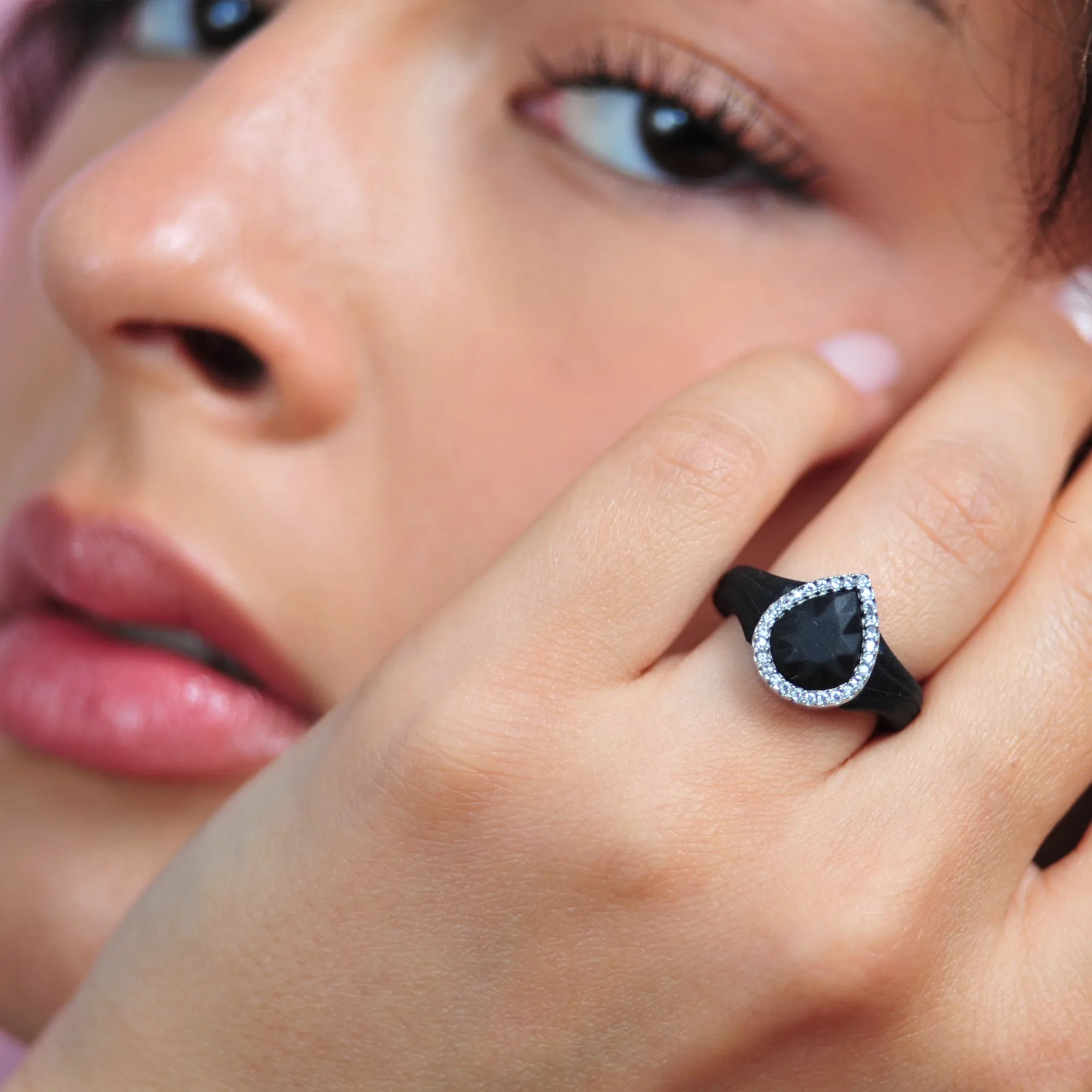 New! Pear Silicone Ring with Metal Frame and Stones