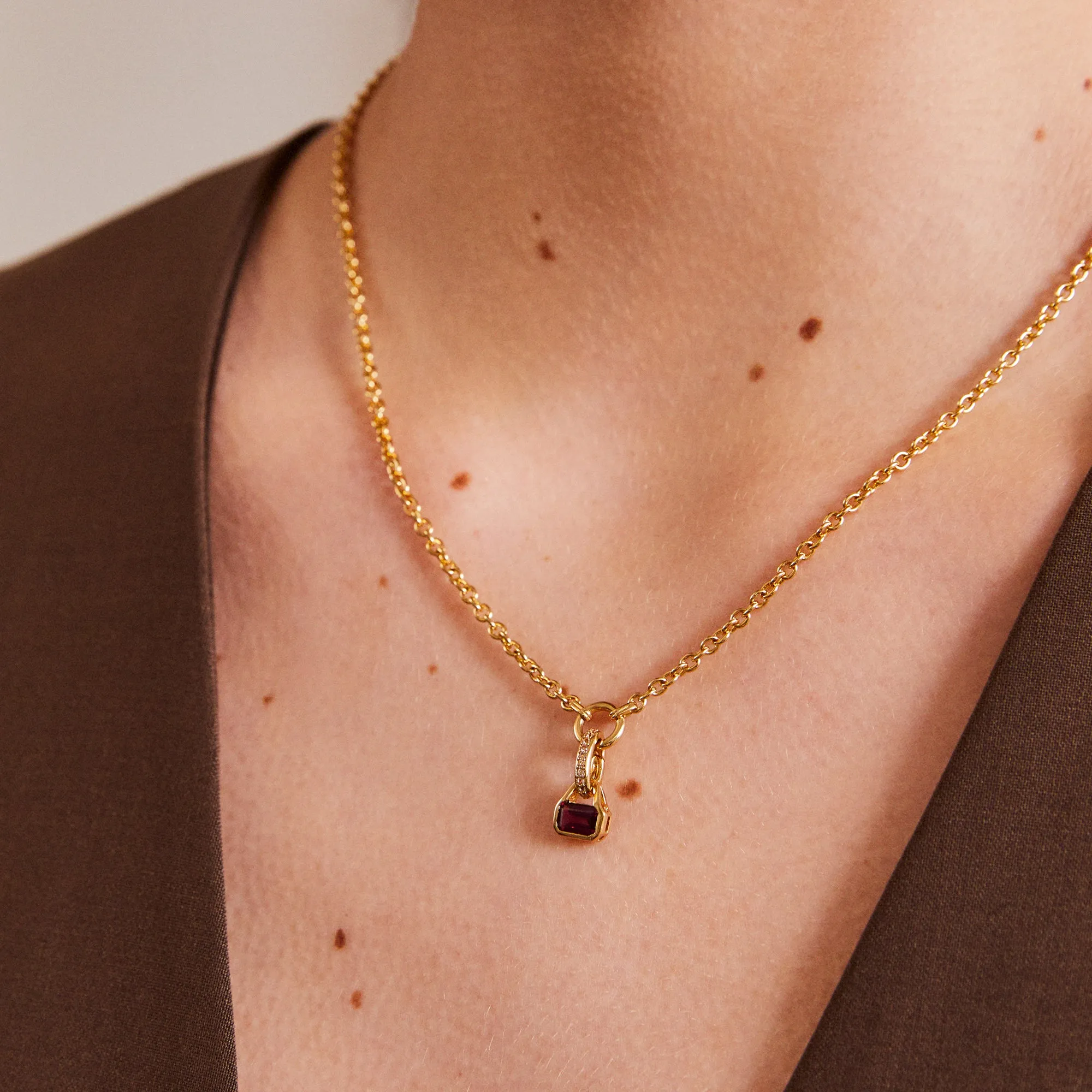 October: Rhodolite Charm on Carrier Chain