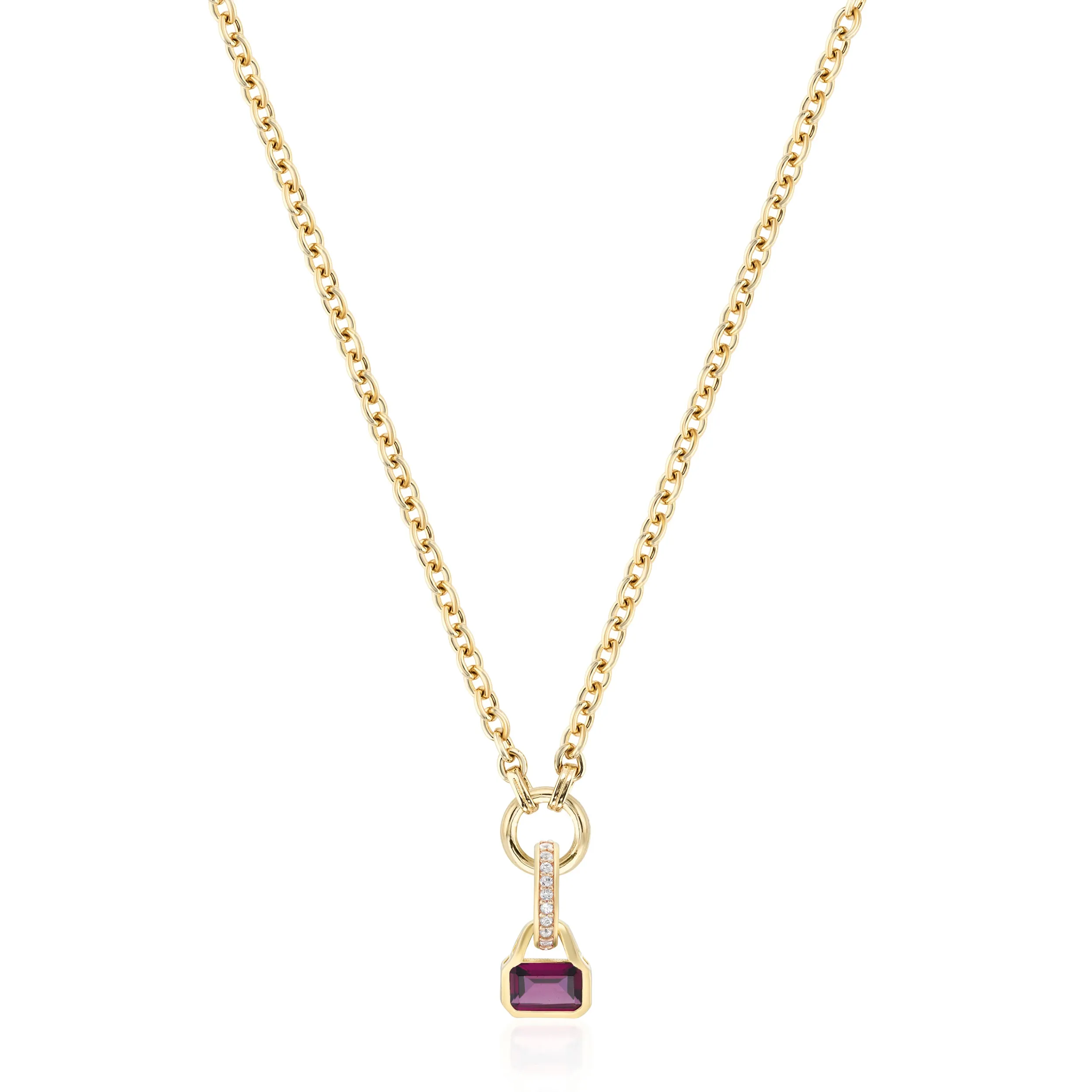 October: Rhodolite Charm on Carrier Chain