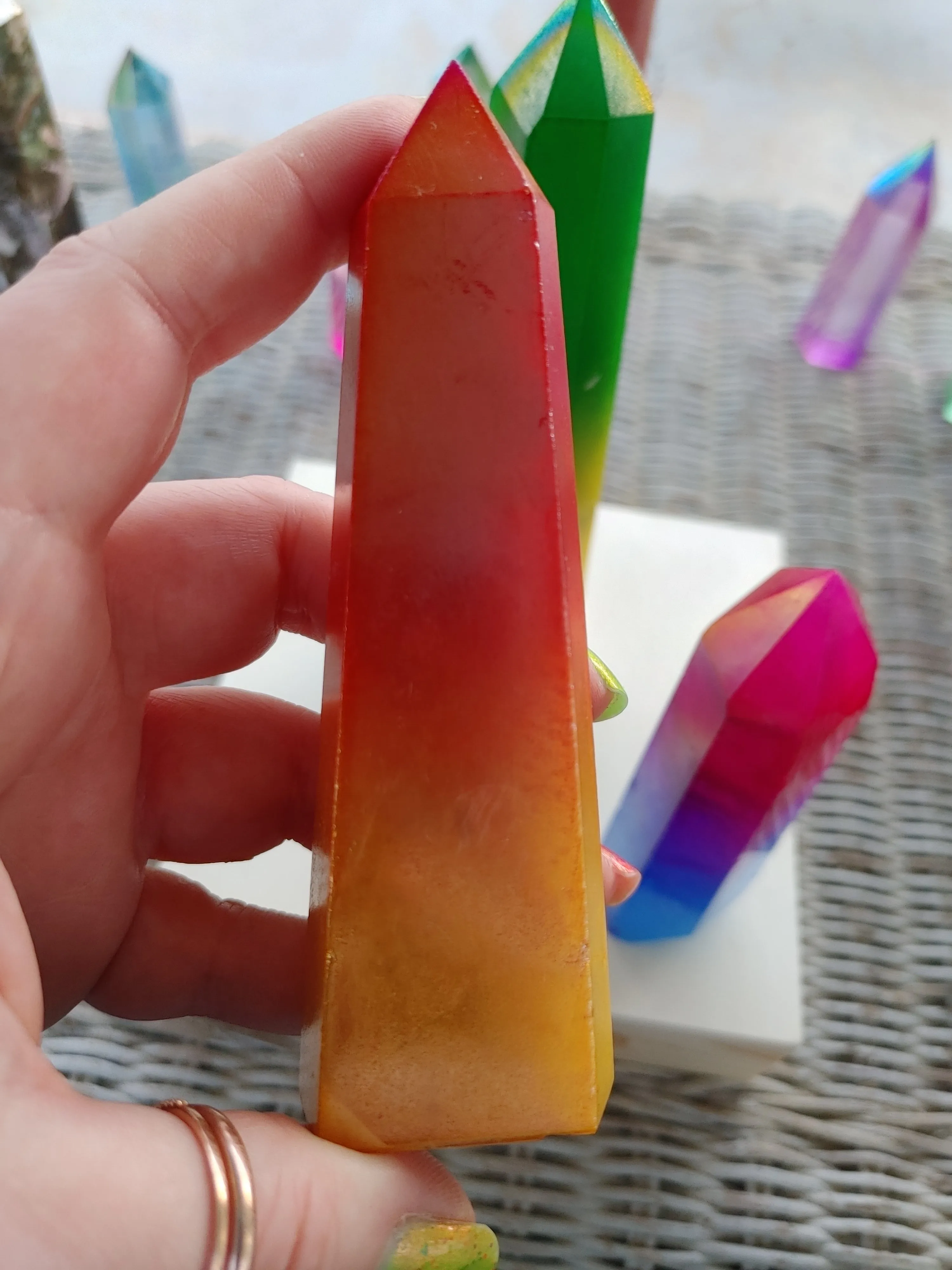 Opaque Aura Bi-color Quartz Towers
