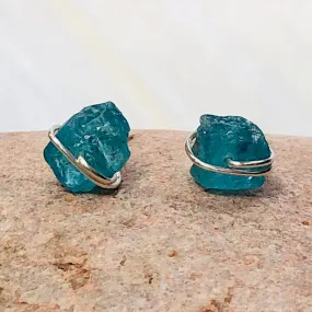 Organic Apatite Post Earrings, dainty raw Apatite  stud earrings, artisan Apatite  earrings