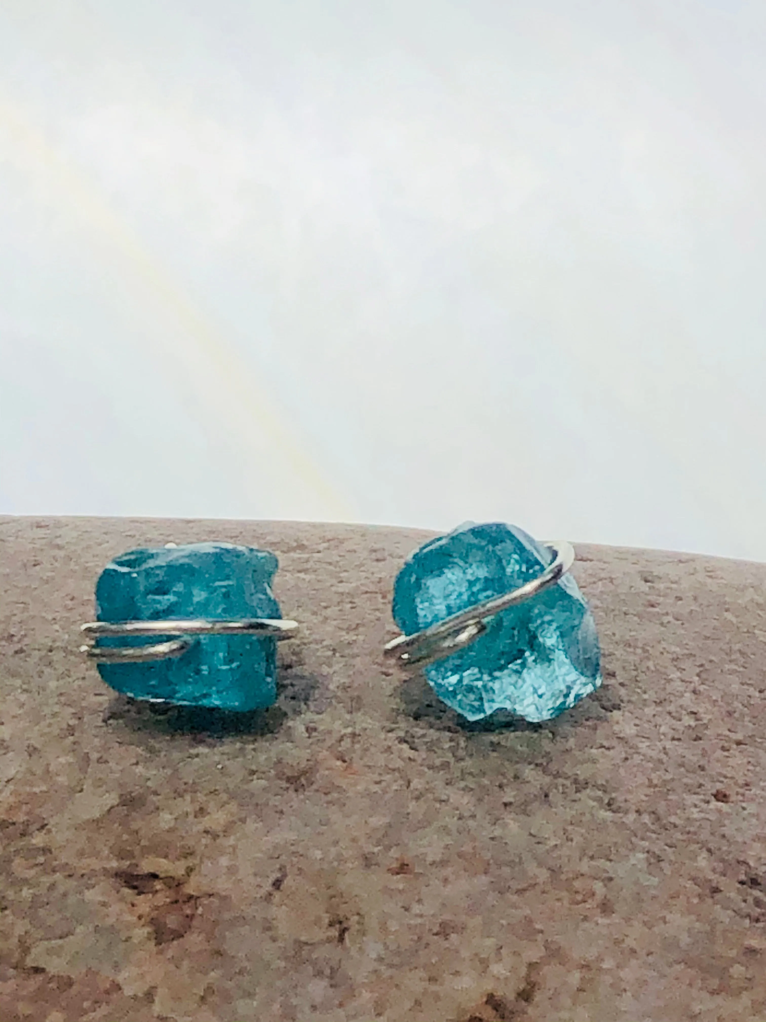 Organic Apatite Post Earrings, dainty raw Apatite  stud earrings, artisan Apatite  earrings