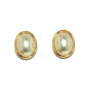 oval  pearl gold plated stud earring