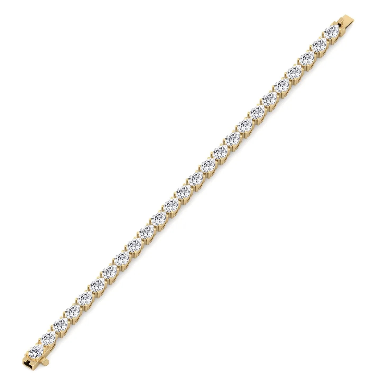 Pear Shape East To West Natural Diamond Tennis Bracelet 18K Solid Gold