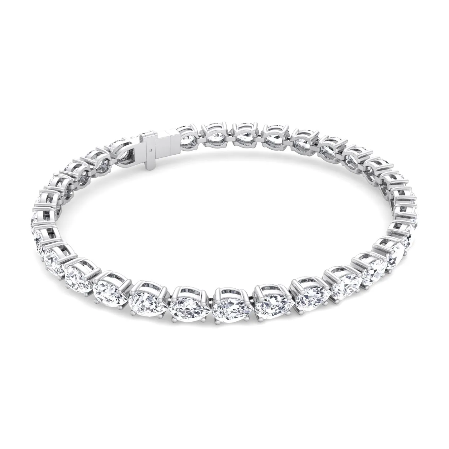 Pear Shape East To West Natural Diamond Tennis Bracelet 18K Solid Gold