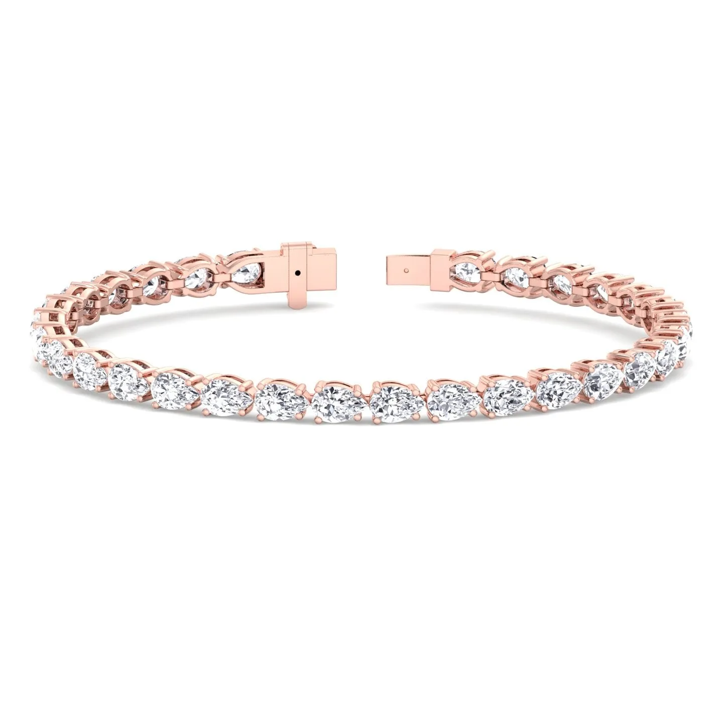 Pear Shape East To West Natural Diamond Tennis Bracelet 18K Solid Gold