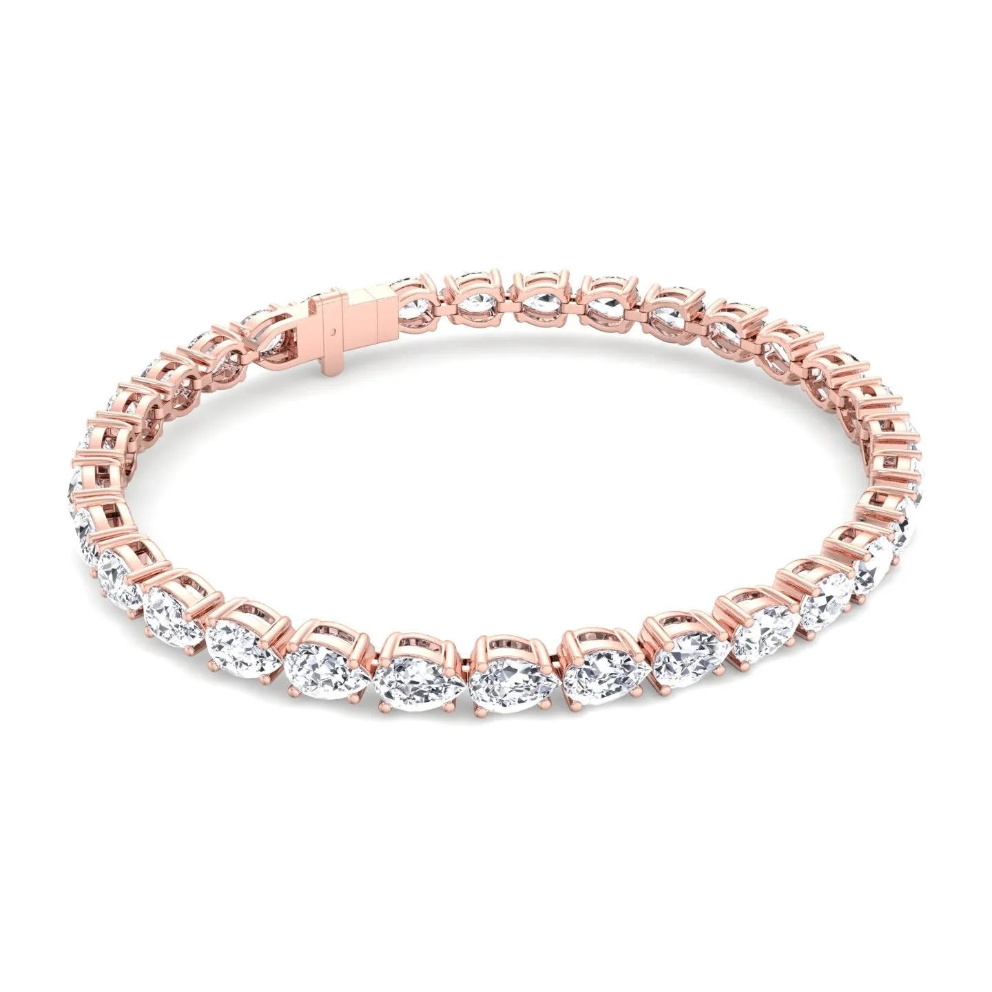 Pear Shape East To West Natural Diamond Tennis Bracelet 18K Solid Gold