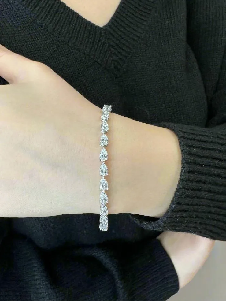 Pear Shape East To West Natural Diamond Tennis Bracelet 18K Solid Gold