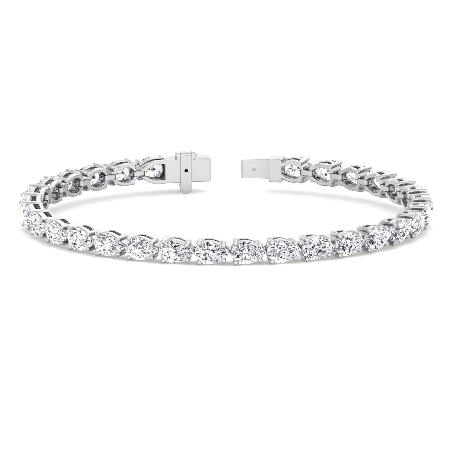 Pear Shape East To West Natural Diamond Tennis Bracelet 18K Solid Gold