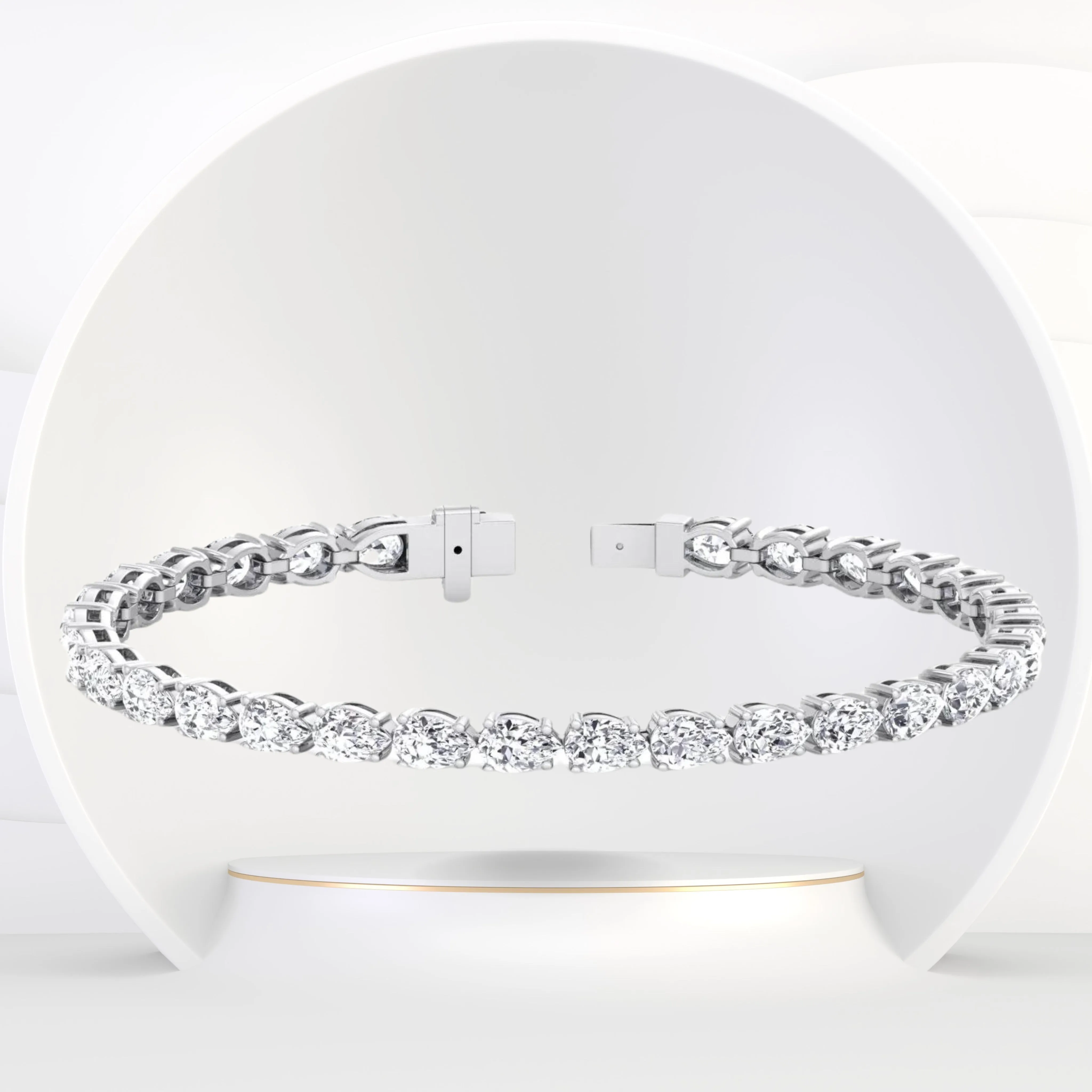 Pear Shape East To West Natural Diamond Tennis Bracelet 18K Solid Gold