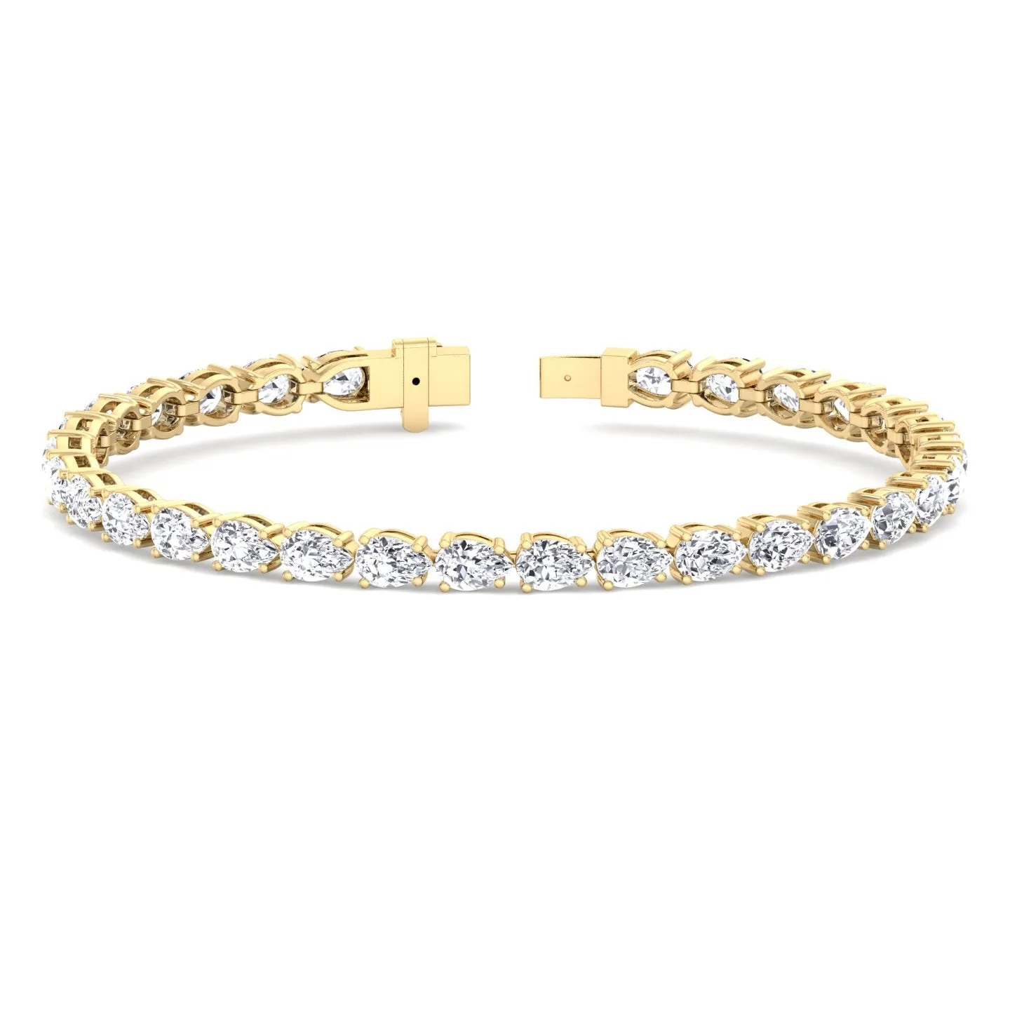 Pear Shape East To West Natural Diamond Tennis Bracelet 18K Solid Gold