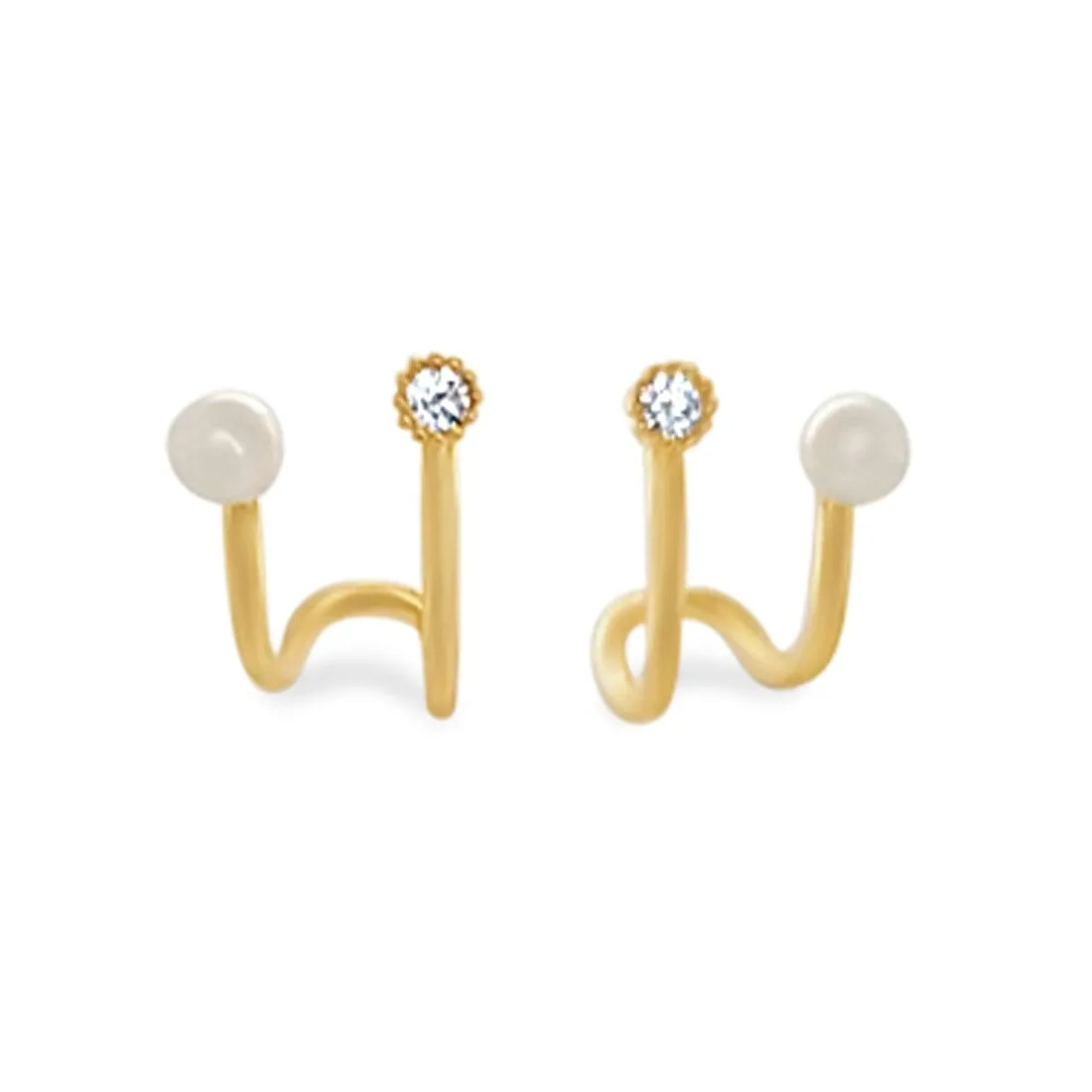 Pearl and Cubic Zirconia Cuff Stud Earrings in 9ct Yellow Gold