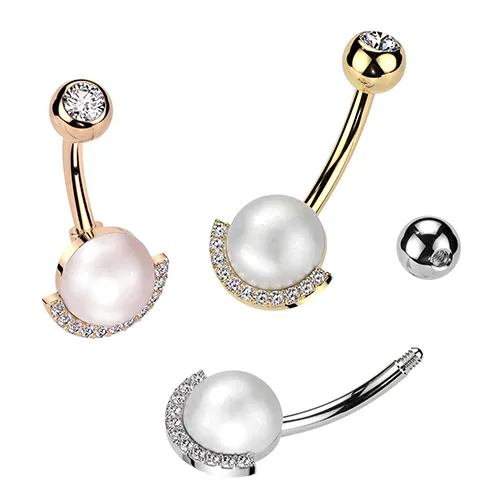 Perla Pearl Belly Button Rings with Rose Gold Plating