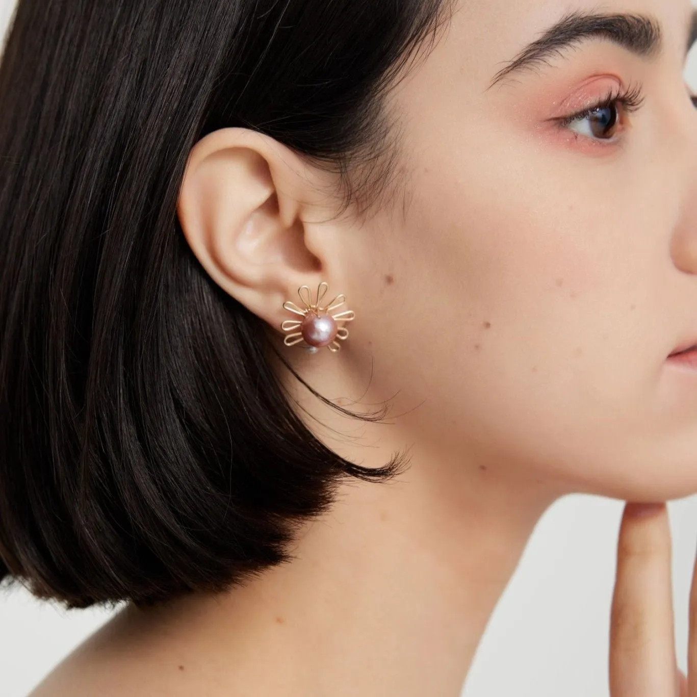 Purple Fairy Series Small Sun Pearl Stud Earrings