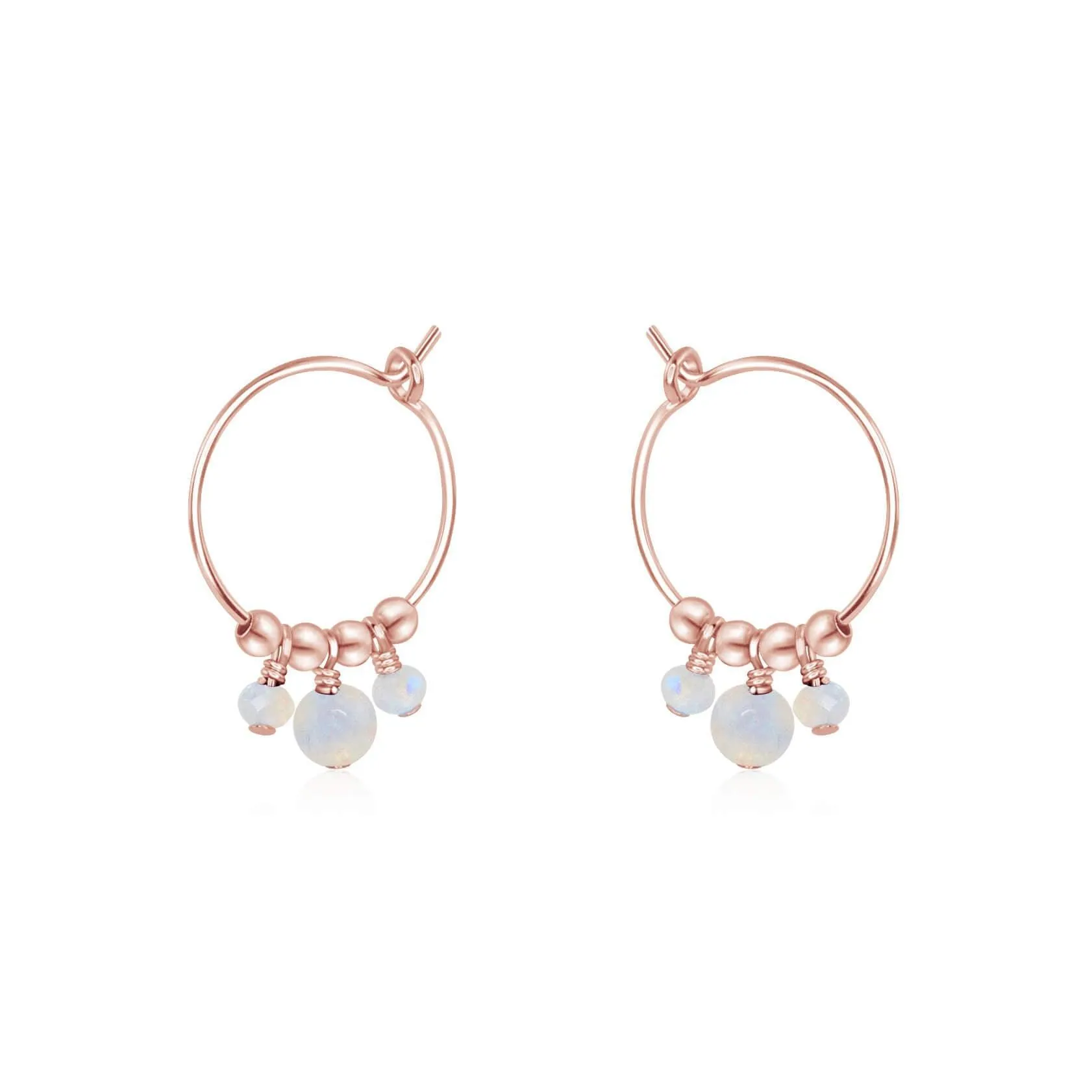 Rainbow Moonstone Gemstone Bead Drop Hoop Earrings