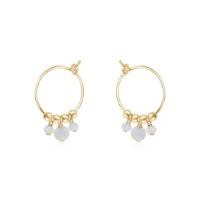 Rainbow Moonstone Gemstone Bead Drop Hoop Earrings