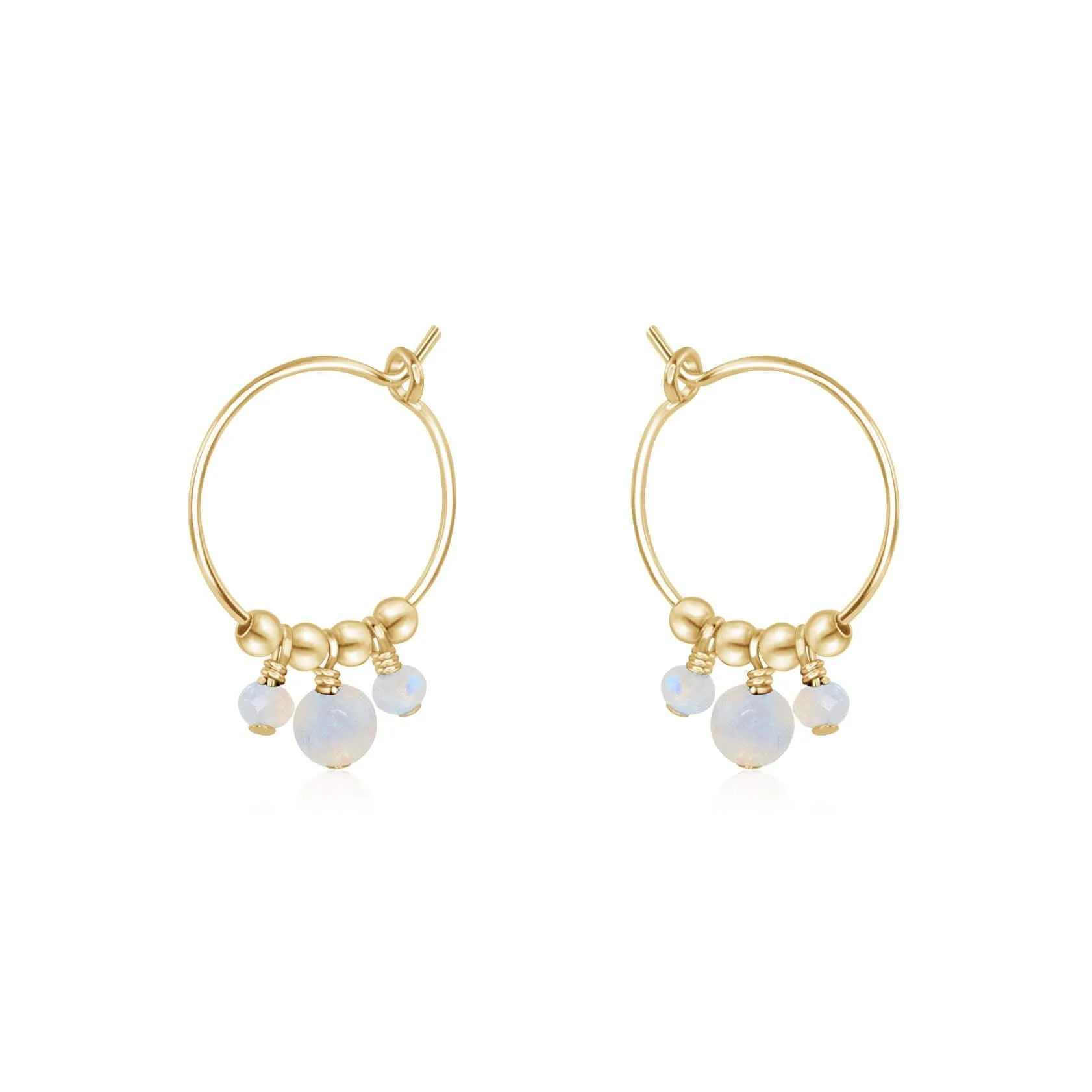 Rainbow Moonstone Gemstone Bead Drop Hoop Earrings