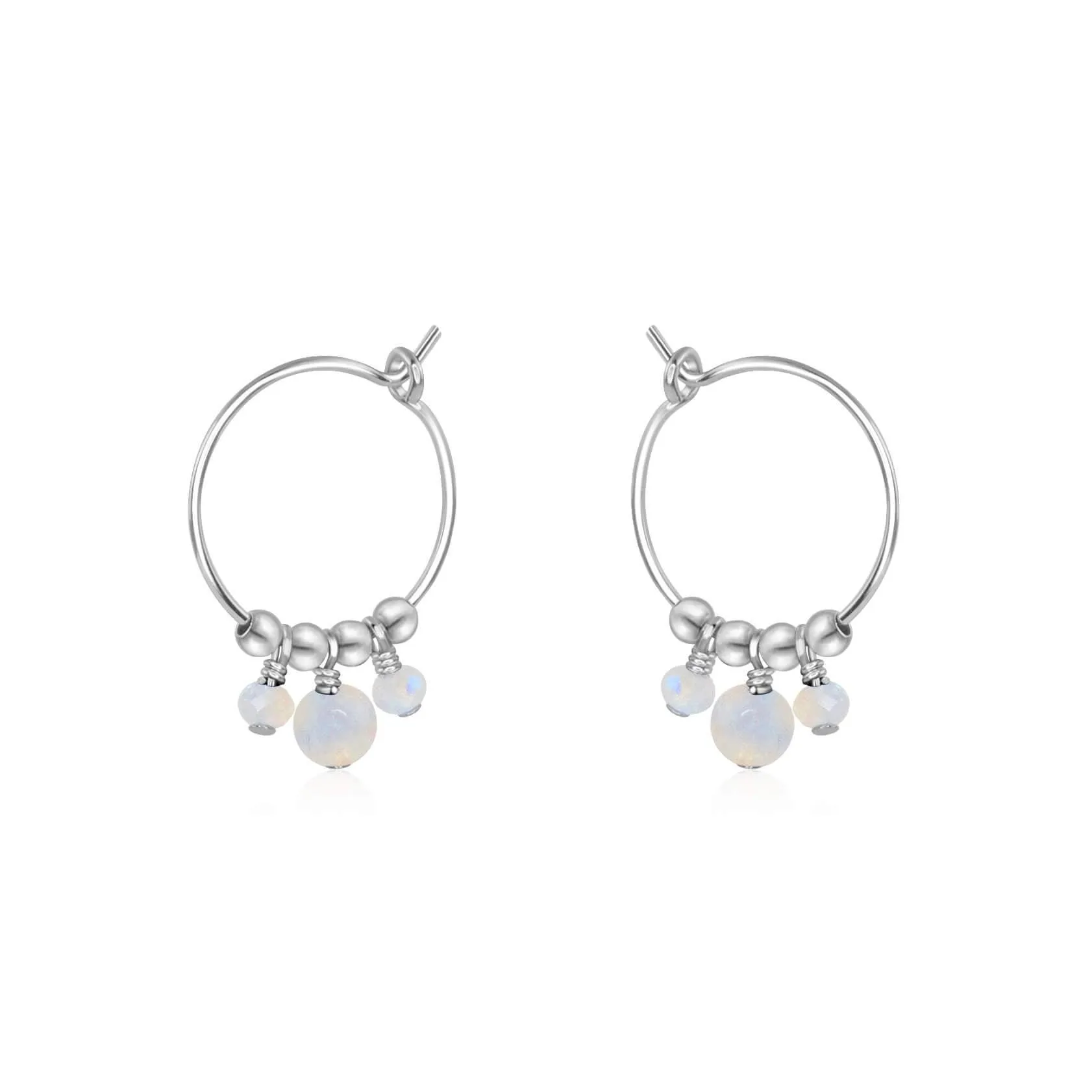 Rainbow Moonstone Gemstone Bead Drop Hoop Earrings