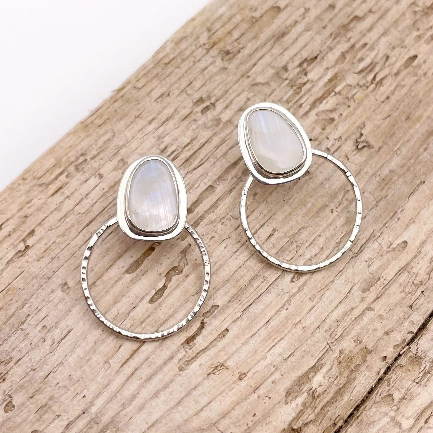 Rainbow Moonstone Hoop Stud