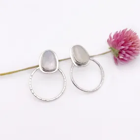 Rainbow Moonstone Hoop Stud