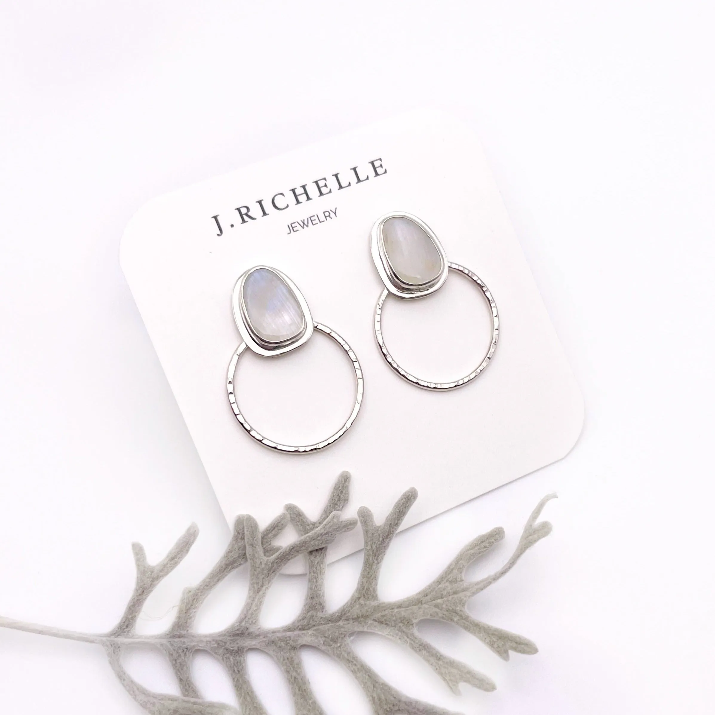 Rainbow Moonstone Hoop Stud