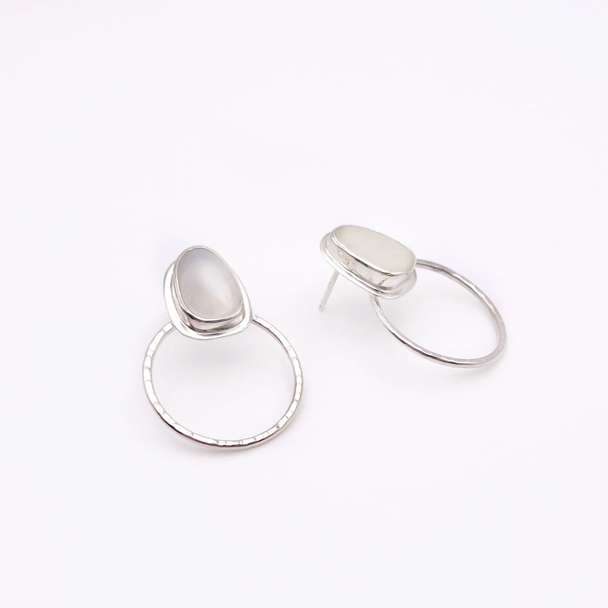 Rainbow Moonstone Hoop Stud