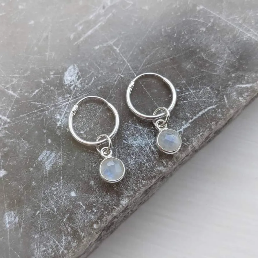 Rainbow Moonstone Micro Hoop Earrings