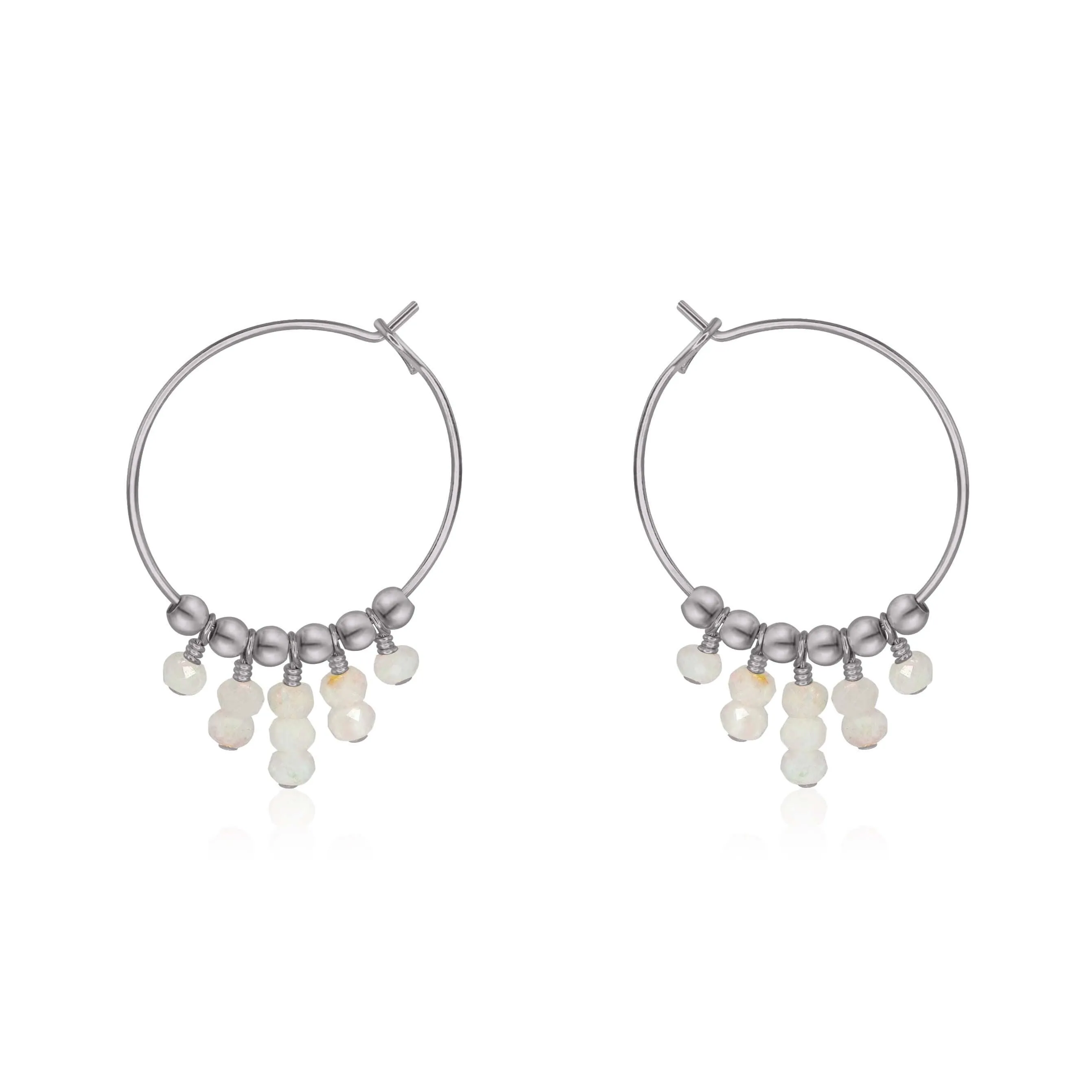 Rainbow Moonstone Statement Hoop Earrings