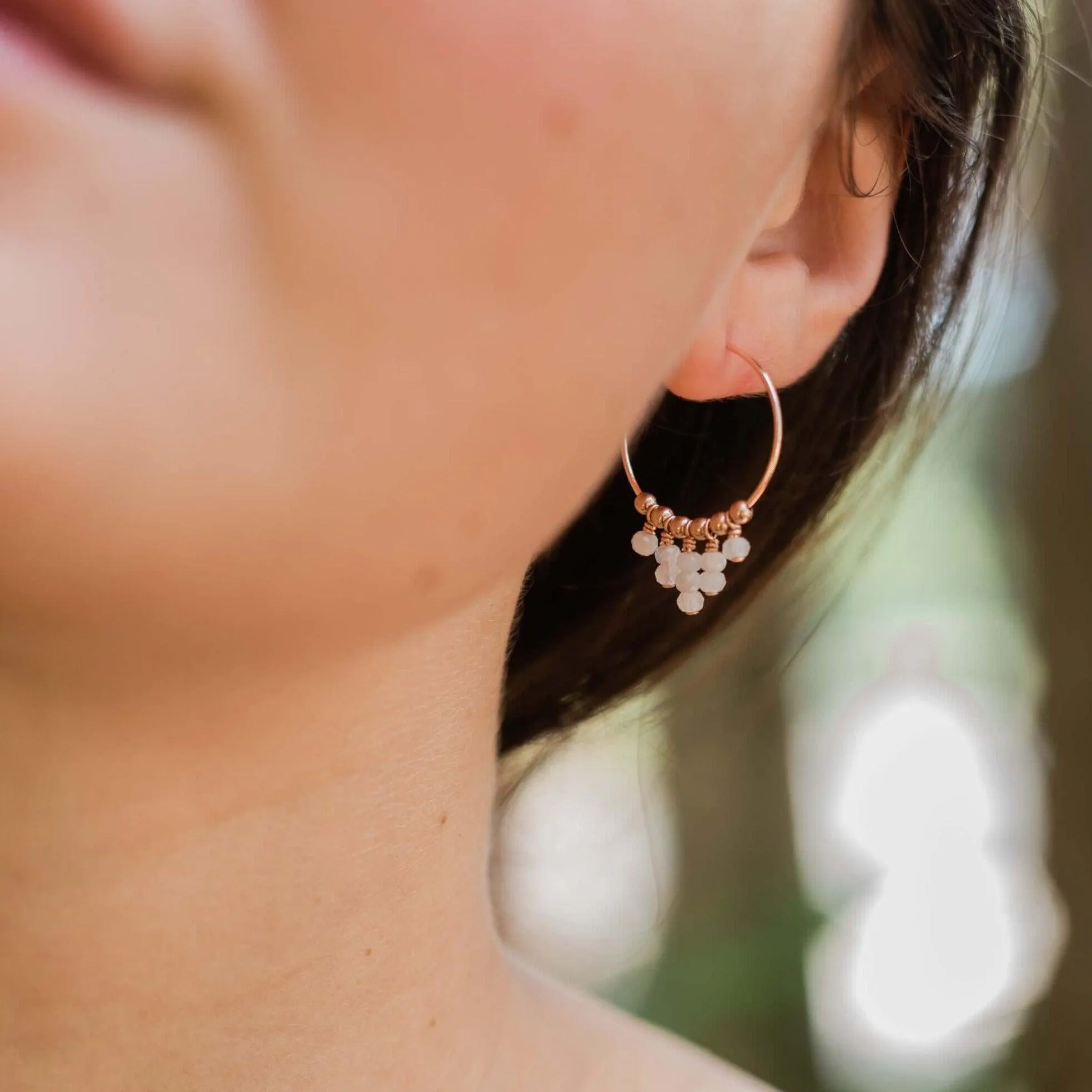 Rainbow Moonstone Statement Hoop Earrings