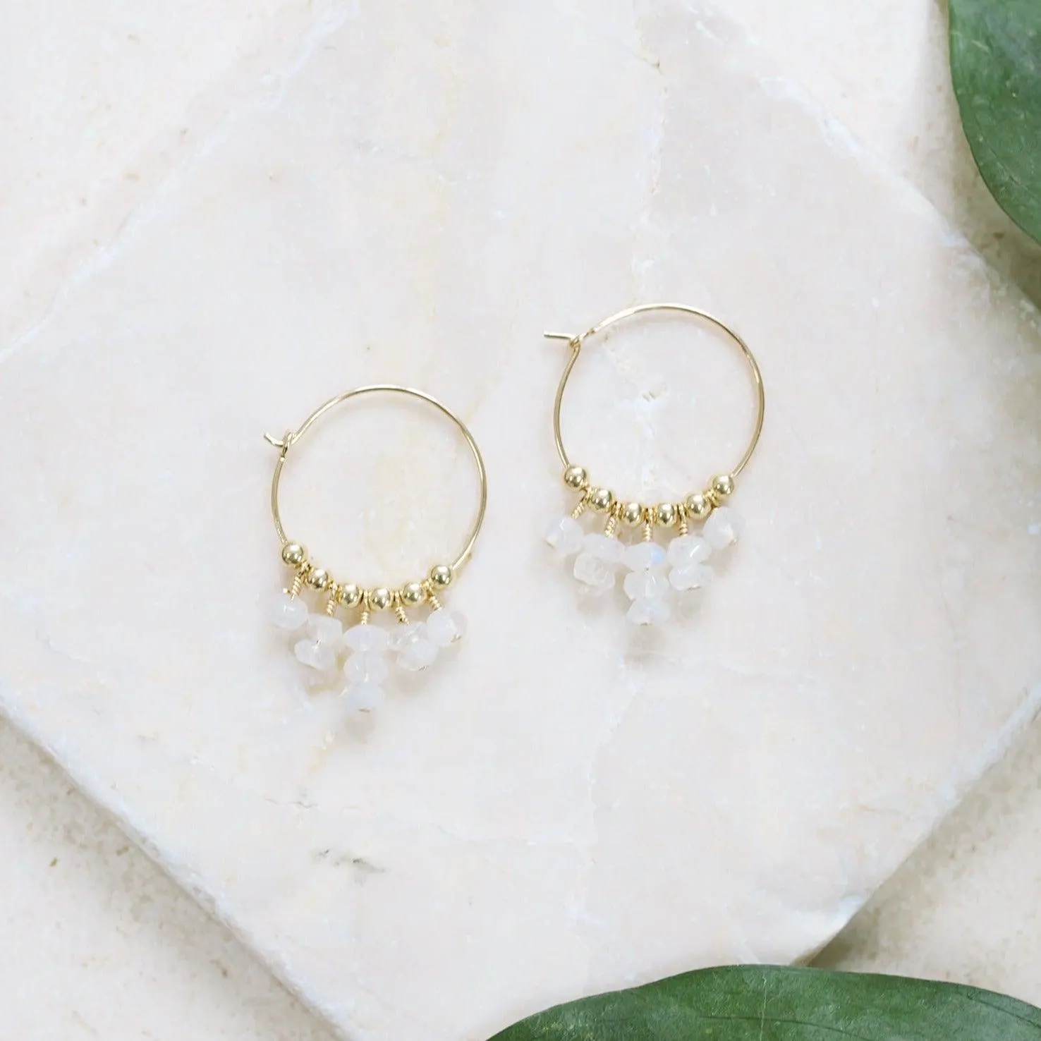 Rainbow Moonstone Statement Hoop Earrings