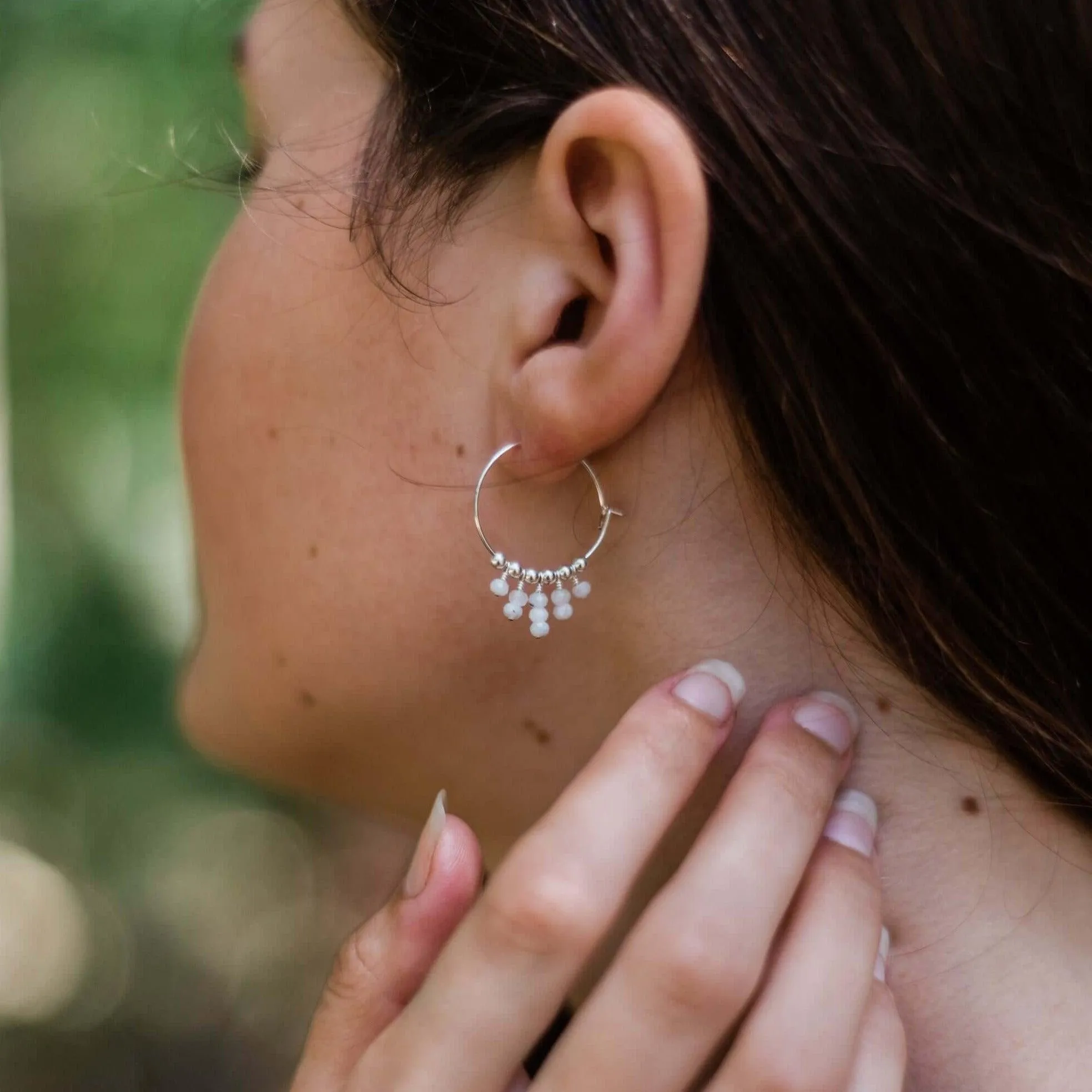 Rainbow Moonstone Statement Hoop Earrings