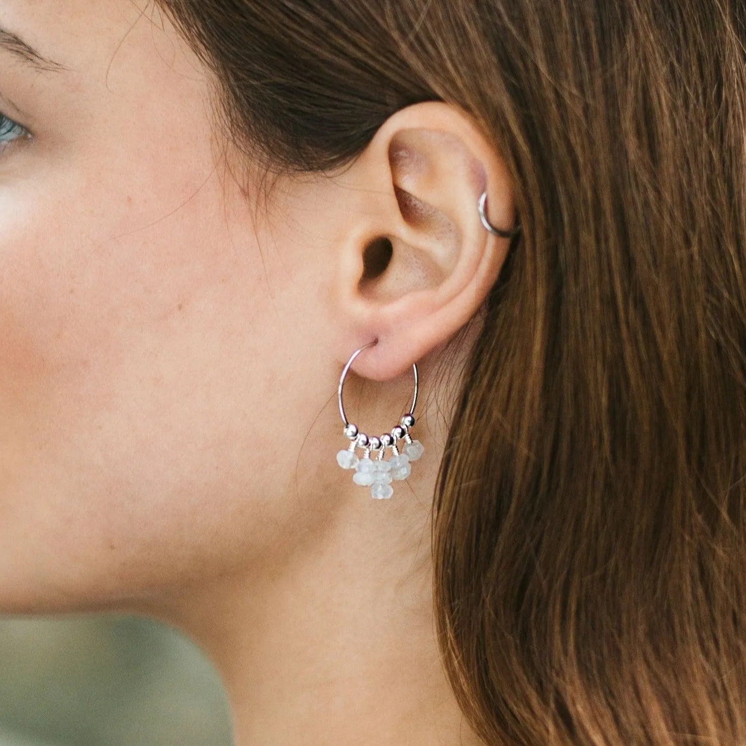 Rainbow Moonstone Statement Hoop Earrings