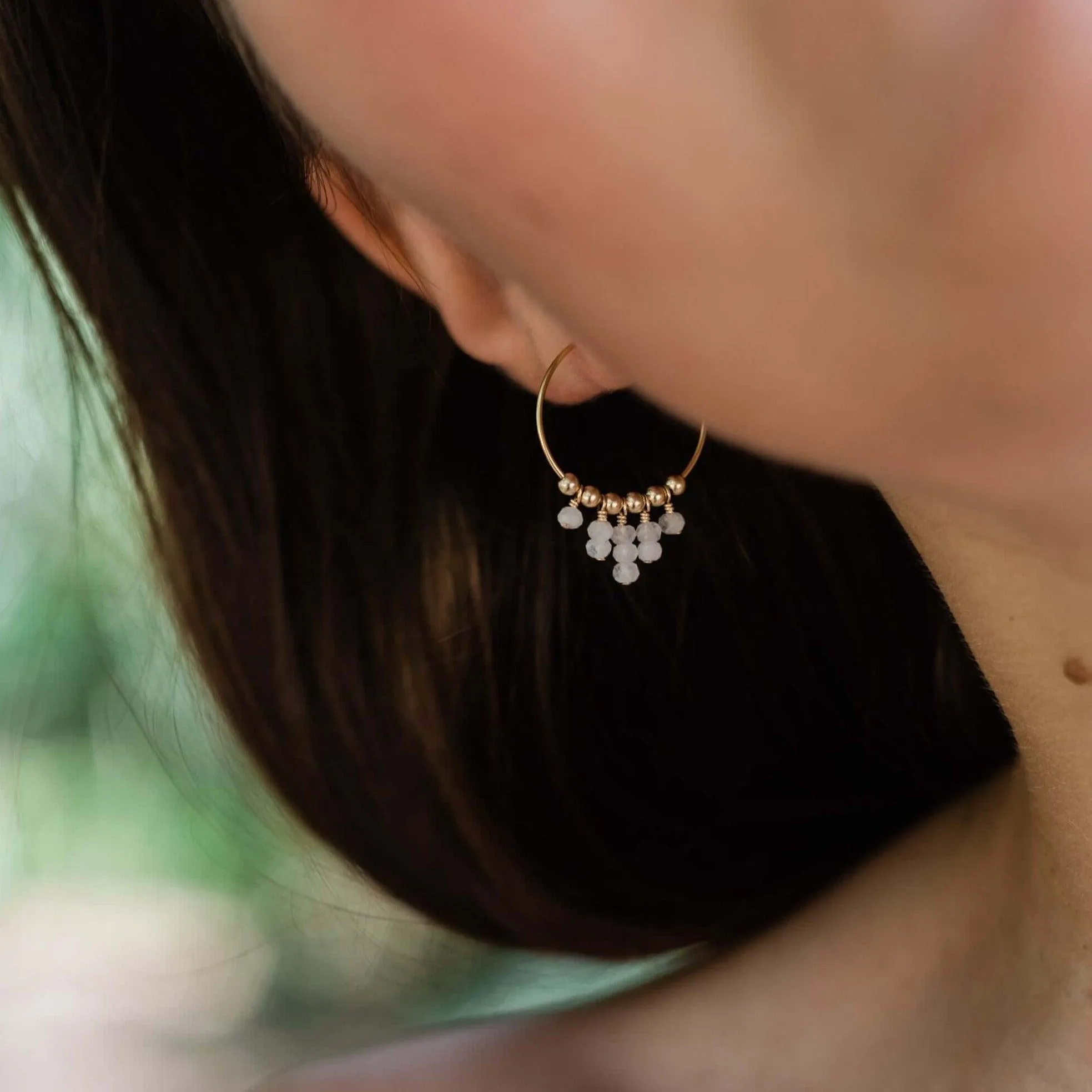 Rainbow Moonstone Statement Hoop Earrings