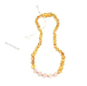 Raw Amber   Rose Quartz Necklace