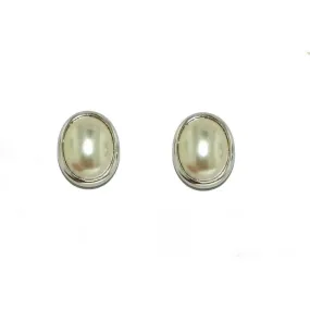 rhodium oval pearl stud earrings